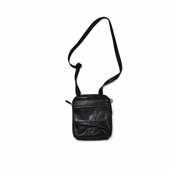 Fossil Handbags - Fossil Black Leather Crossbody Bag Adjustable Strap Multi Zip